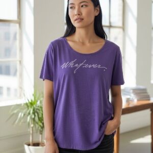 Lane Bryant Purple “Whatever” Graphic Tee Womens Sz 14/16 Short Sleeve Cotton 💵
